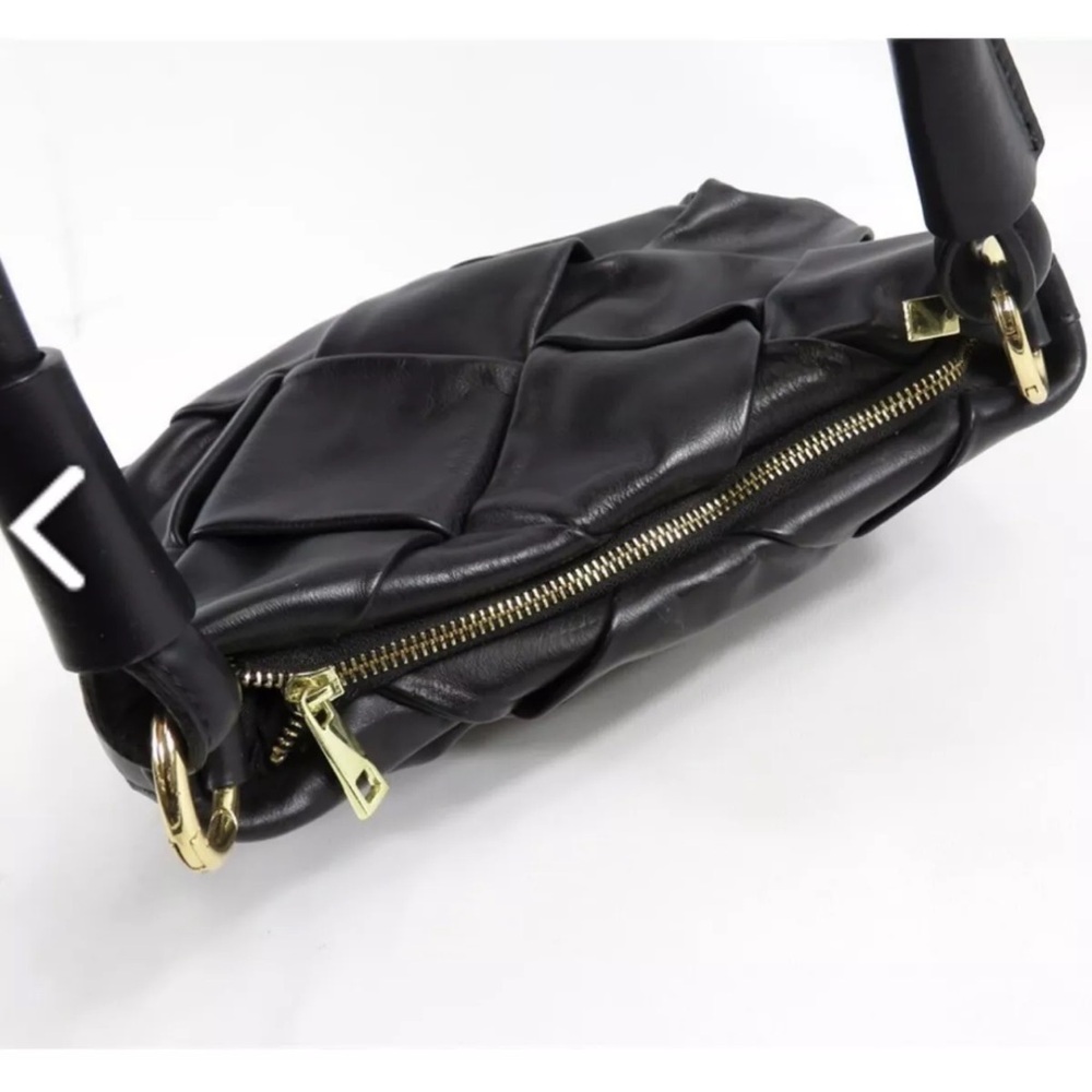 Valentina Fiore Italian Black Leather Taupe Woven Bag Perfect Condition. - Picture 6 of 15